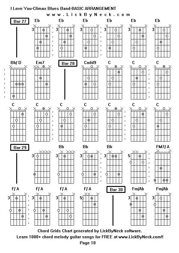 Chord Grids Chart of chord melody fingerstyle guitar song-I Love You-Climax Blues Band-BASIC ARRANGEMENT,generated by LickByNeck software.